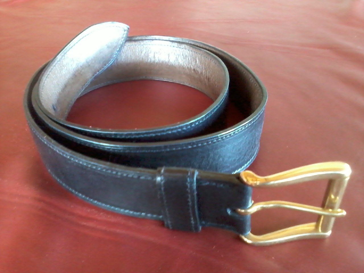 ceinture en cuir noir doublé cuir marron boucle carrée à rouleau en laiton 40 mm