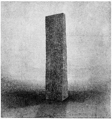 Nick Teplov, Menhir IV, Grafikbogen aus der Mappe »in der mitte aller dinge«, Radierung, 25 x 24 cm, 2013