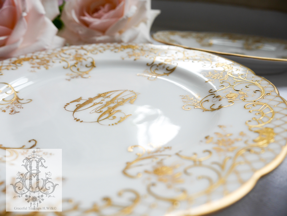 ドレスデン　アンブロジウス・ラム工房　プレート　アンティーク アンティーク アンブロジウス ラム ドレスデン磁器 金鍍金＆花