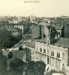 Plauen, Postplatz 3 / 5, Blick in die Bahnhofstraße, um 1890