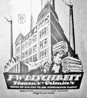 Plauen, Dürerstraße 30, Firmenanzeige der Firma F. W. Dichreit 1930