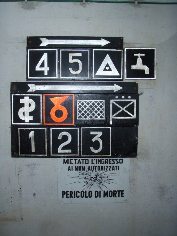 aiuto d'orientamento (1, 2, 3, 4, 5 = riservette; punto d'osservazione; riserva d'acqua; medicazione; deposito di munizione anche per l'ariglieria; dormitorio; comando)