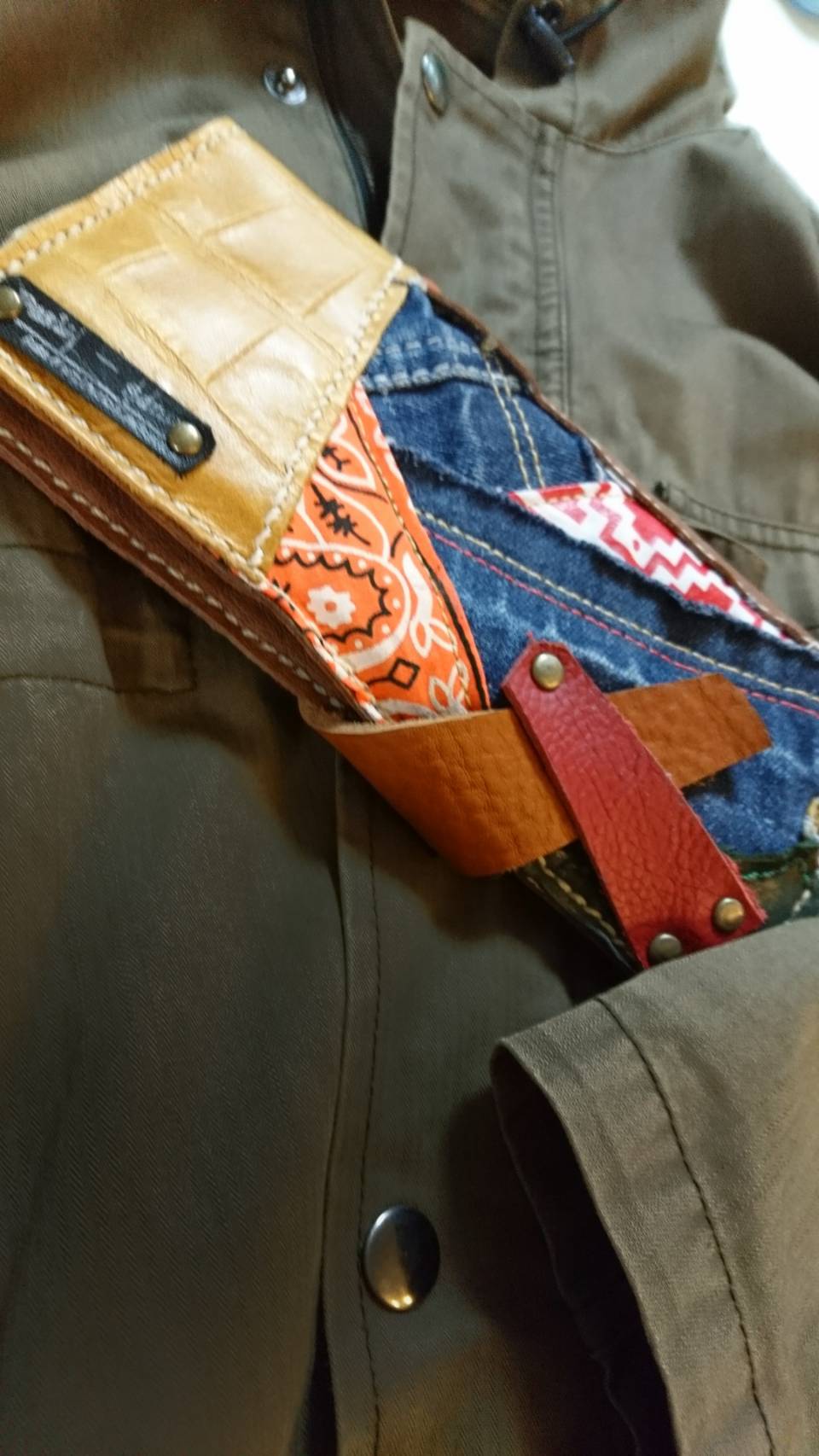 handmade wallet leather and denim vintage bandana ハンドメイド長財布 革 デニム ビンテージバンダナ