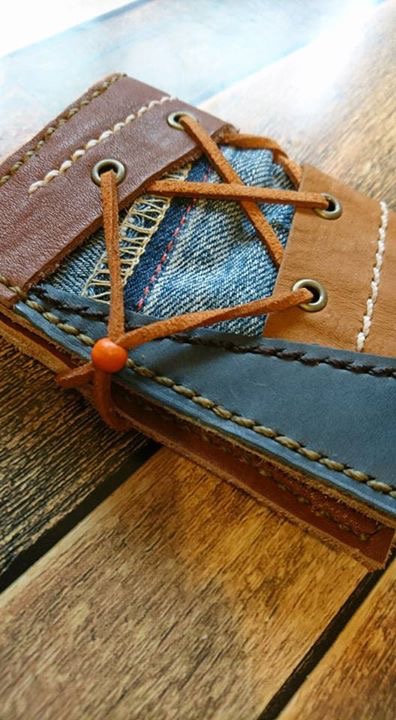 handmade portable mirror leather and ethnic textile materials ハンドメイド携帯用ミラー 革 民族織物