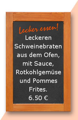 Mittagstisch am Donnerstag den 11.05.2017: Leckeren Schweinebraten aus dem Ofen, mit Sauce, Rotkohlgemüse und Pommes Frites.Leckeren Schweinebraten aus dem Ofen, mit Sauce, Rotkohlgemüse und Pommes Frites.