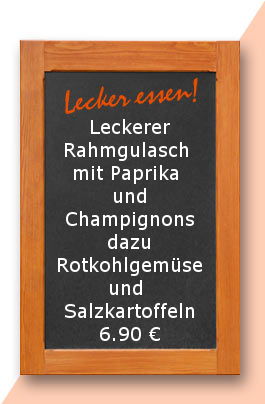 Mittagstisch am Donnerstag den 30.11.2017: Leckerer Rahmgulasch mit Paprika und Champignons dazu Rotkohlgemüse und Salzkartoffeln