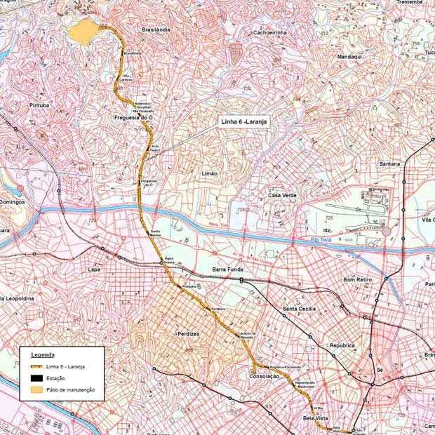 Mapa da linha Laranja do Metrô