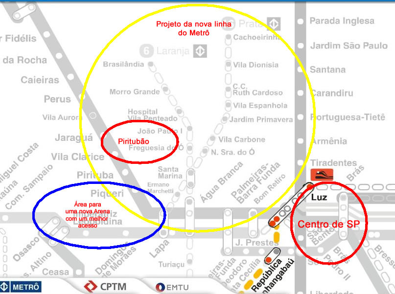 Mapa da linha Laranja do Metrô