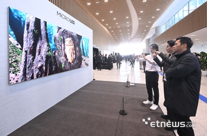写真説明：2025年3月に開かれたサムスン電子の定時株主総会に展示されたマイクロLED TV