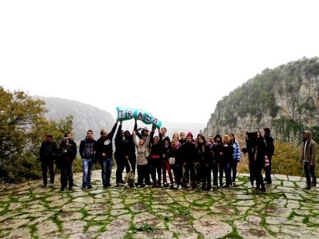 Next to the deepest gorge of the World - participants "throwing" the trash bag (full of things they would like to exclude from society) down in the gorge of Vikos