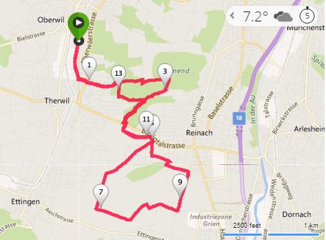 Streckenführung: 15km ca. 240m Höhendifferenz (Bild: Bing)