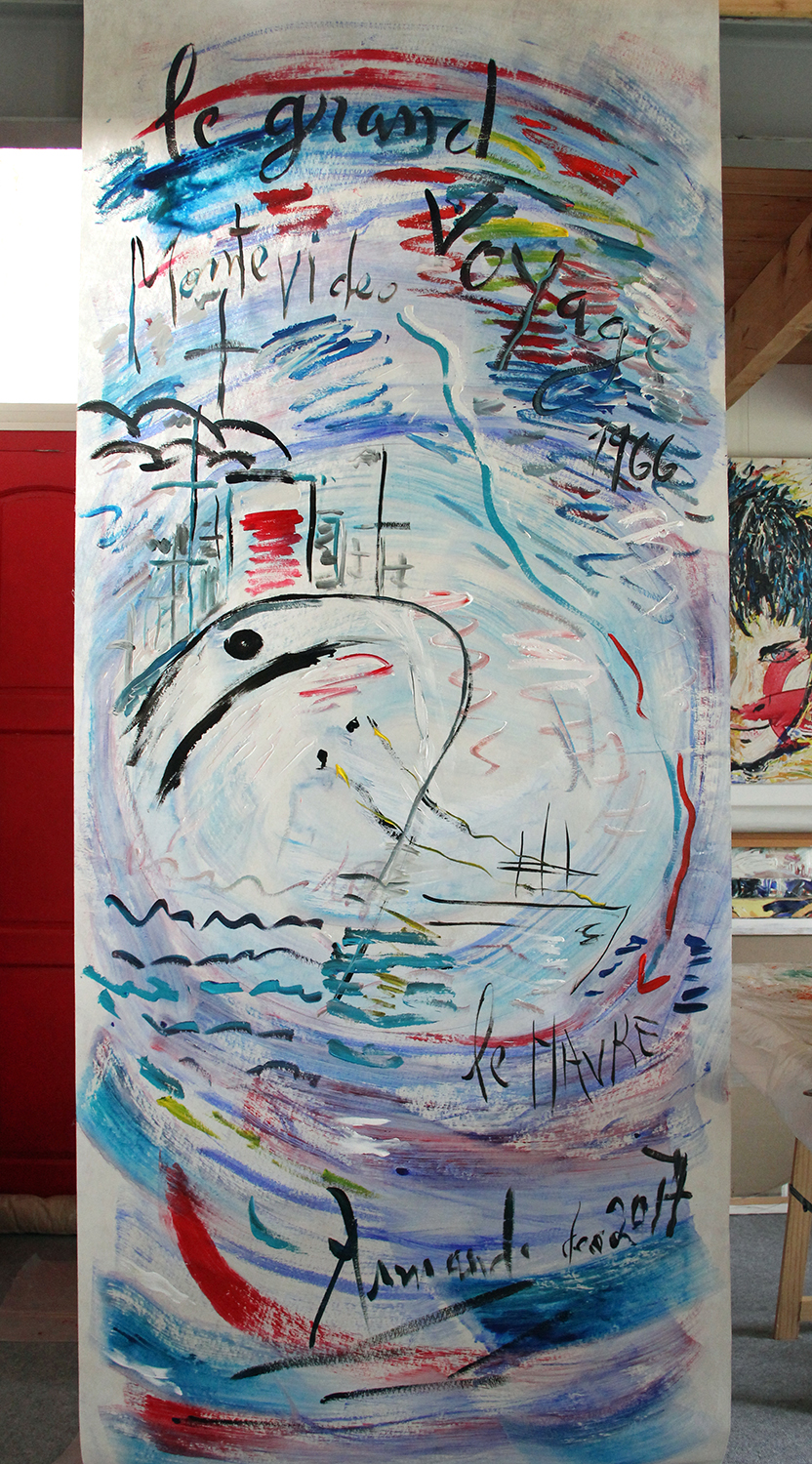LE GRAND VOYAGE, acrylique sur support synthétique, 2.40 m x 100 cm, 2017