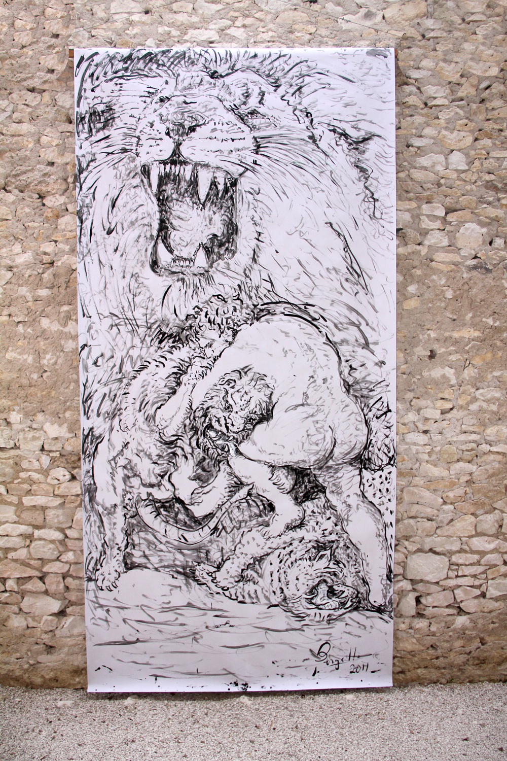 LE LION DE NÉMÉE, acrylique sur papier, 4 m x 2 m, 2011