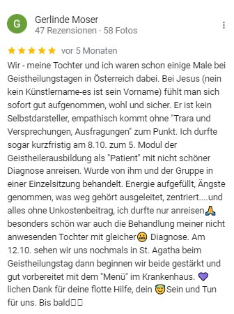 63. Erfahrungsbericht Gerlinde Moser, Heilerausbildung Jesus Lopez, Diagnose