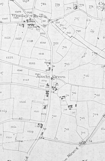 The Tithe map, Warwick Road east. North is to the right on this map