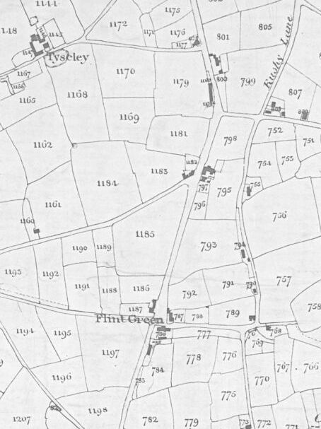 The Tithe map, Warwick Road west. North is at the right-hand side of the map.