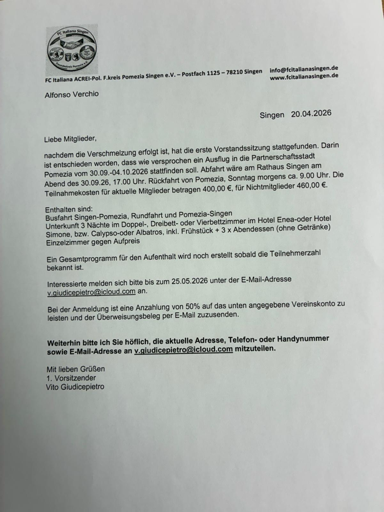 Wer mit möchte bitte E-Mail an v.giudicepietro@icloud.com