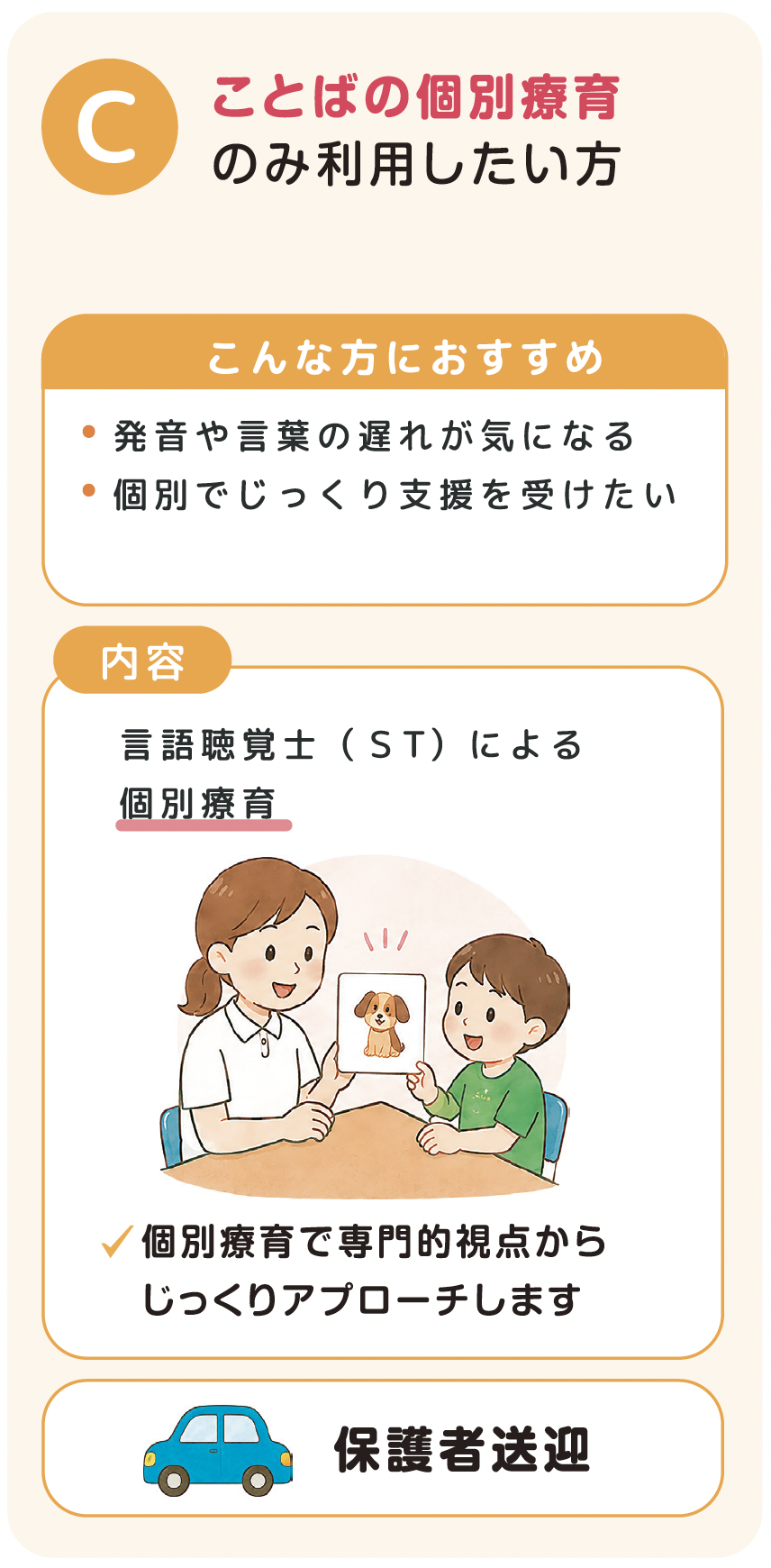 C.ことばの個別療育のみ利用したい方
