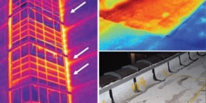 Photo: Infrared scans of a building envelope reveal moisture saturation, air loss, and energy loss in buildings.