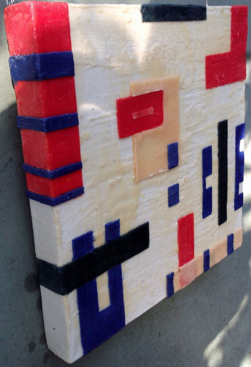 -Urban relief # 05 - 2014- scented wax stratification on canvas - ( left side) cm 40 x 40 x 5 