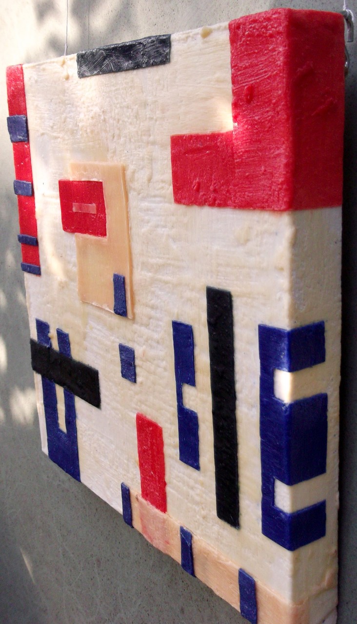 -Urban relief # 05 - 2014- scented wax stratification on canvas - ( right side) cm 40 x 40 x 5