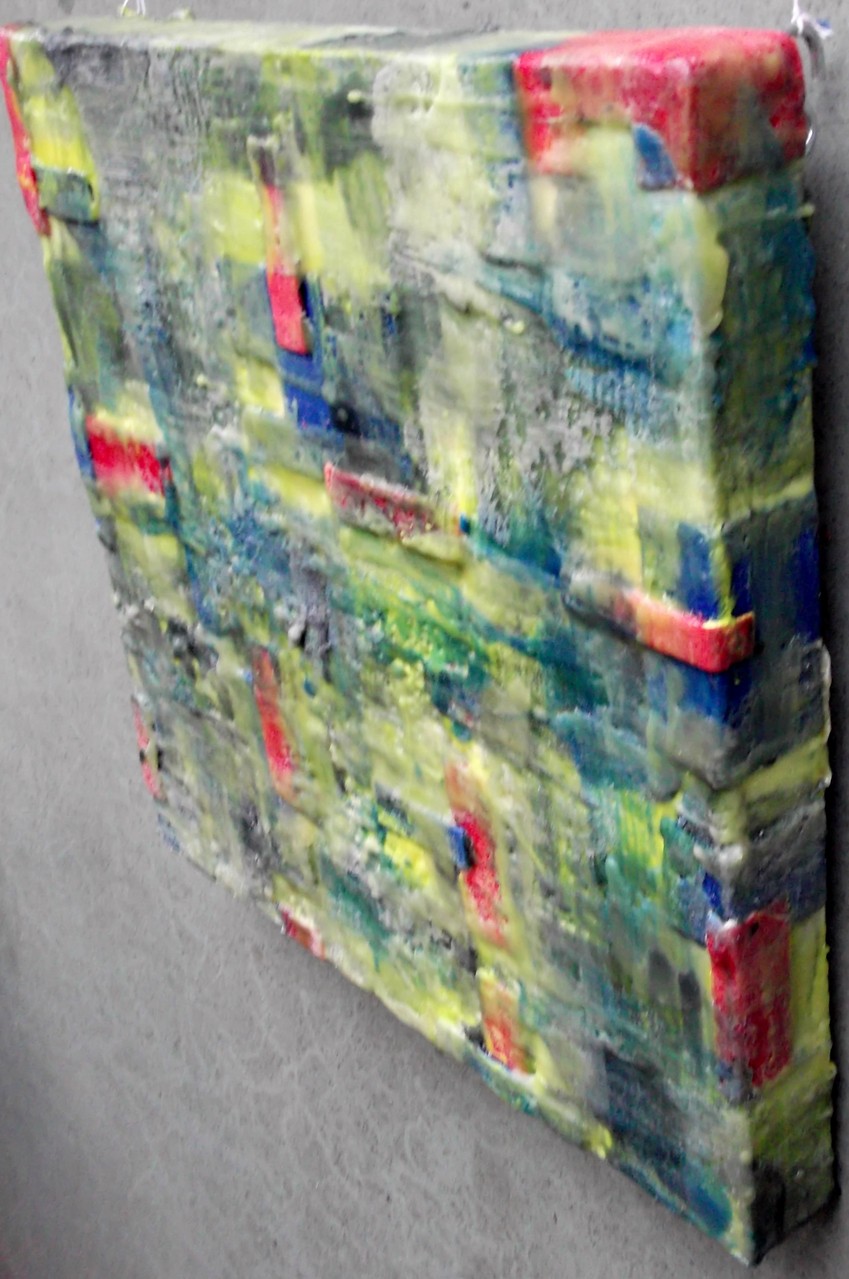 UNDER NATURE SITE ( City on water ) " Venice # 02" 2014 - scented wax stratification on canvas -  ( right side) cm 40 x 40 x 5