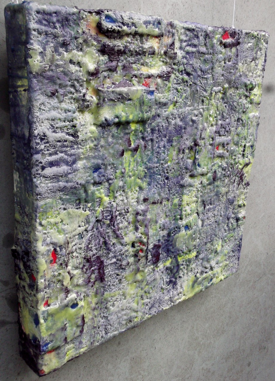 Undercover site # 03 " Ani ( The city of fourthy gates ) " 2014 -scented wax stratification on canvas -( left side)- cm 40 x 40 x 5
