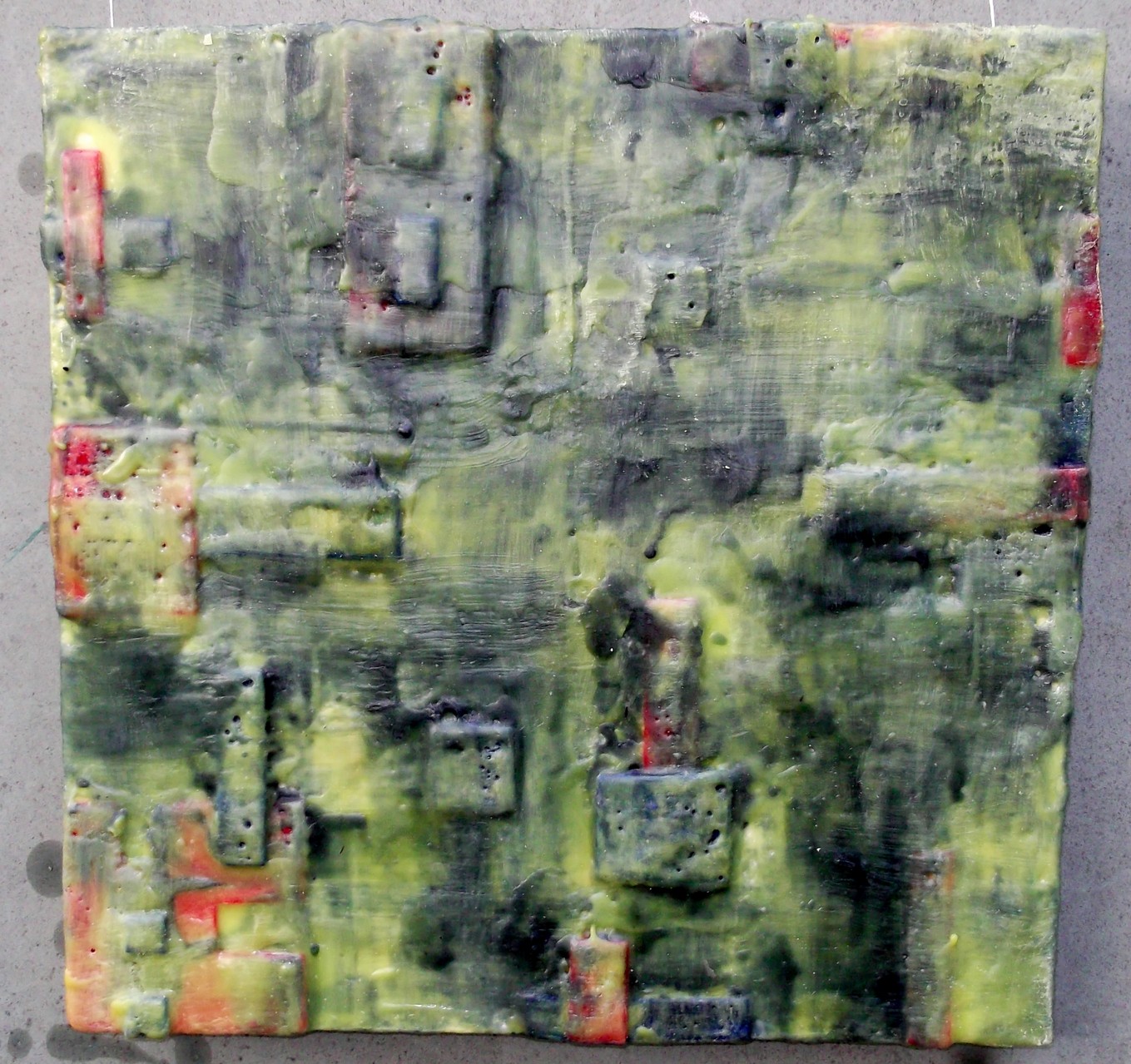 -Undercover site # 01 - "City of giants"  2014 - scented wax stratification on canvas - ( front side) -cm 40 x 40 x 5