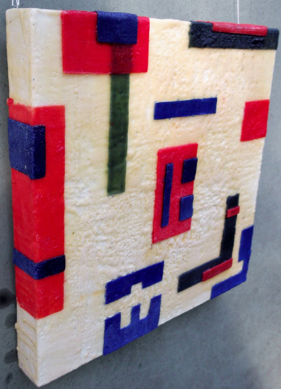 -Urban relief # 07 - 2014 - scented wax stratification on canvas - ( left side) cm 40 x 40 x 5