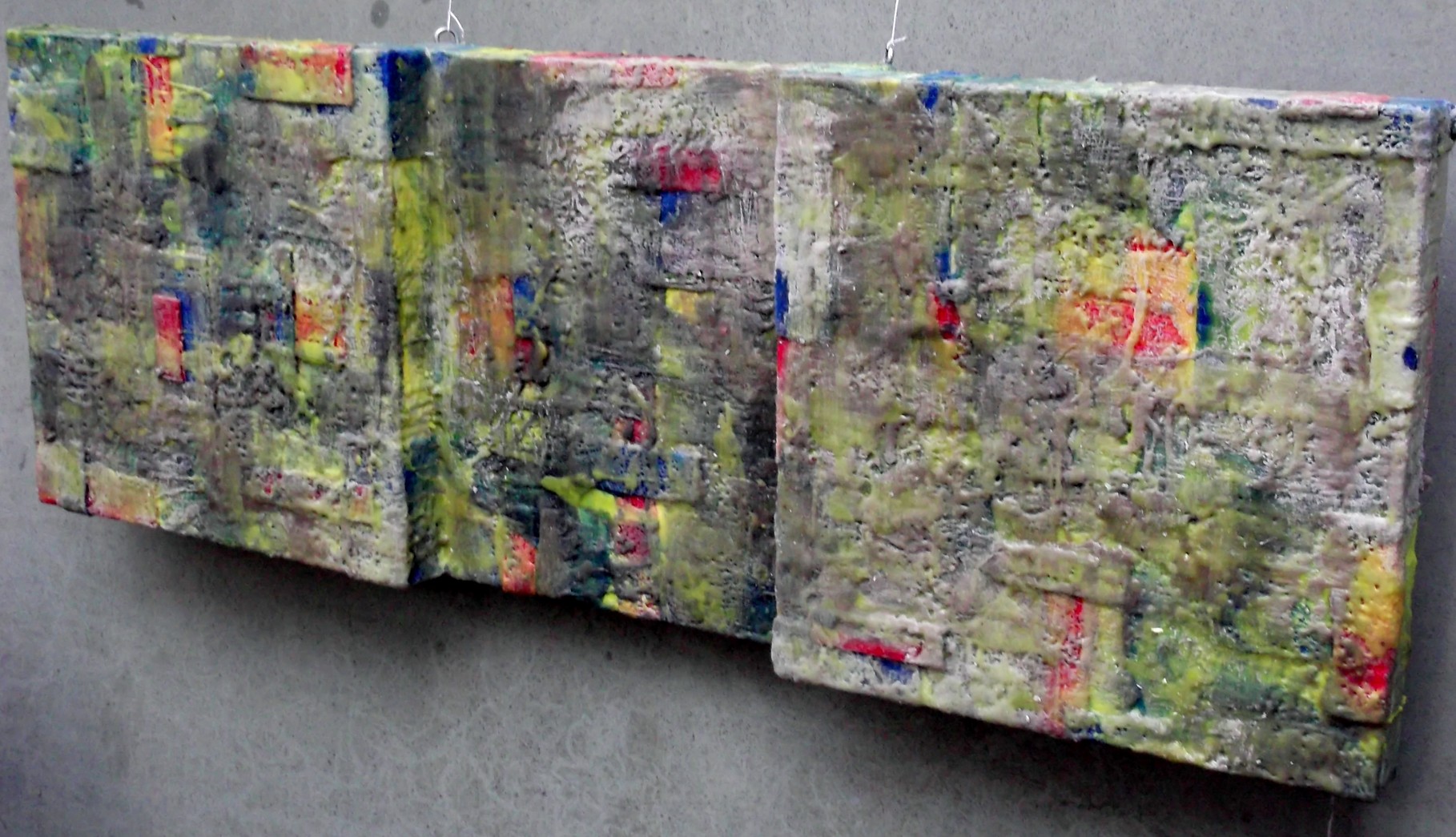 UNDER NATURE SITE ( City on water ) " Venice # 04" 2014 - scented wax stratification on canvas -  ( right side) cm 120 x 40 x 10
