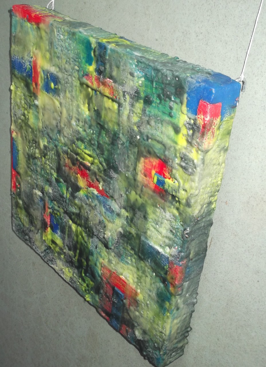 UNDER NATURE SITE ( City on water ) " Venice # 01" 2014 - scented wax stratification on canvas - ( right side)  cm 40 x 40 x 5