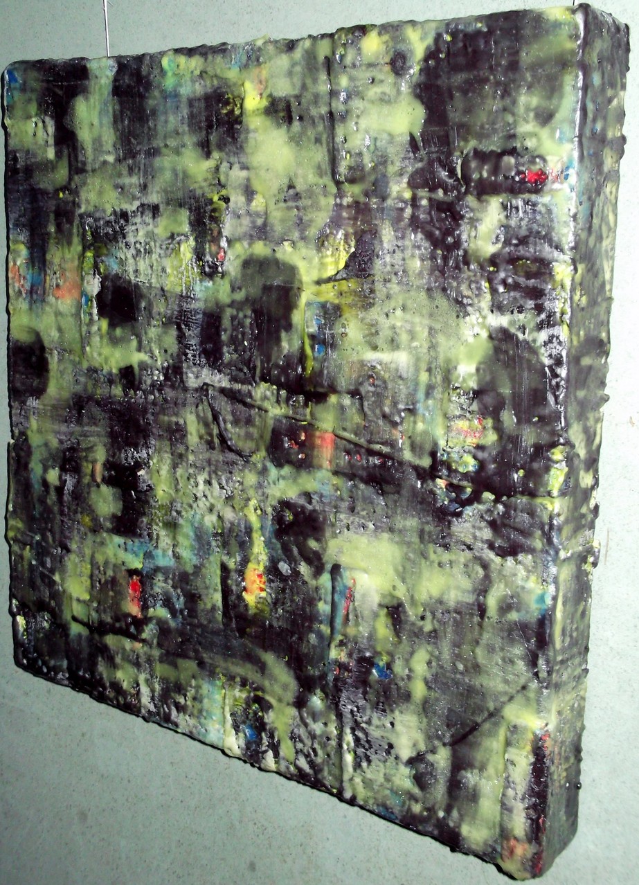Undercover site # 02 "Kom al-Ahmaer" 2014 -scented wax stratification on canvas -( right side) -cm 40 x 40 x 5