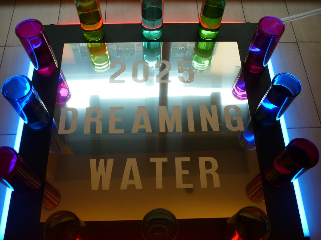 “2025 DREAMING WATER” (II Vs. ), installation, 140 X 140 X 40h  cm.