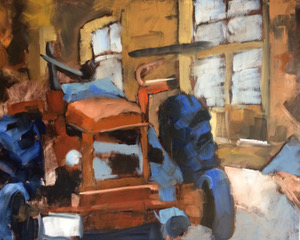 "Le tracteur", huile sur papier format 100x81 cm