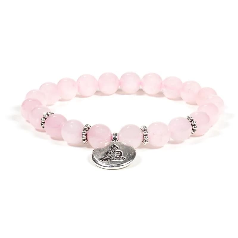 Bracciale in quarzo rosa con ciondolo Buddha
