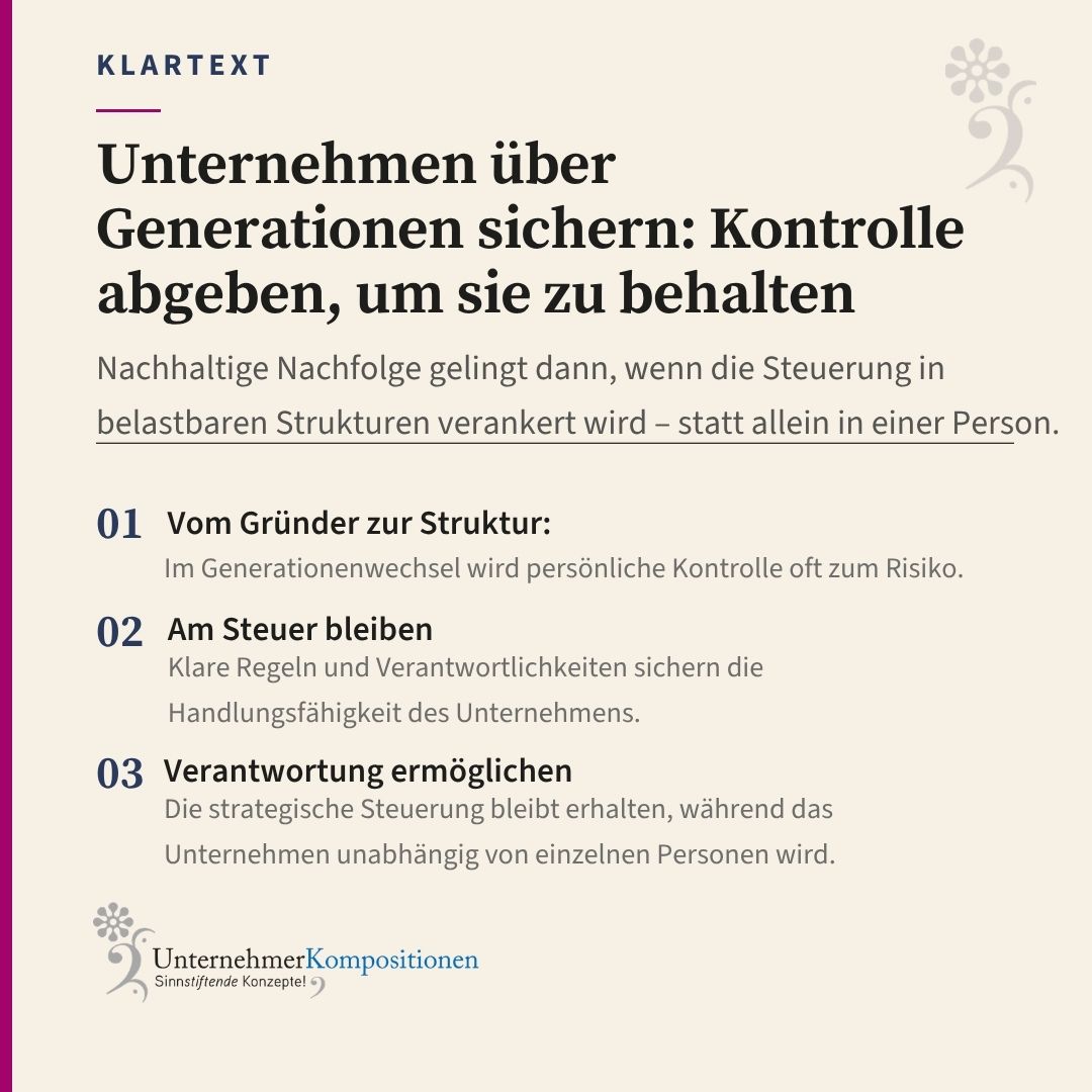 Unternehmen über Generationen sichern: Kontrolle abgeben, um sie zu behalten