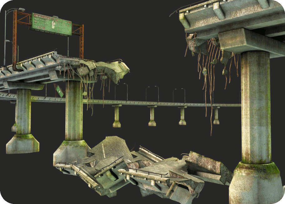 Scan 3D d'une rupture de pont routier