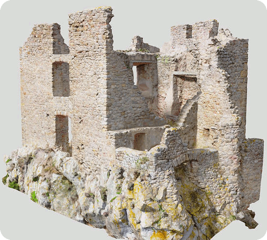 Restitution 3D colorisée d'un château médiéval
