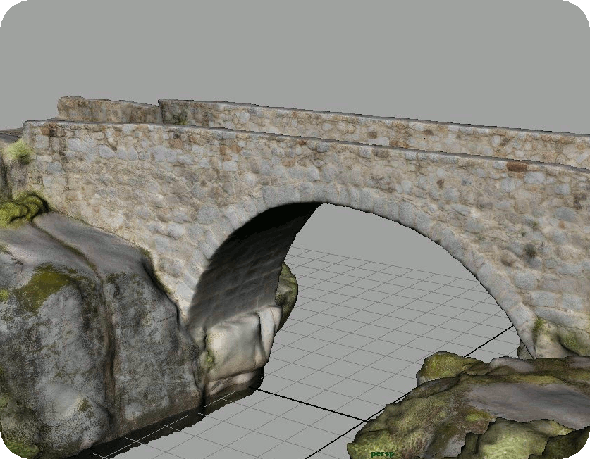 Restitution 3D colorisée d'un pont médiéval