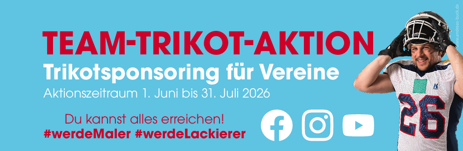 #werdeMaler: Für Innungsbetriebe aus NRW: Team-Trikot-Aktion 2026 - Aktionszeitraum vom 1. Juni bis 31. Juli 2026