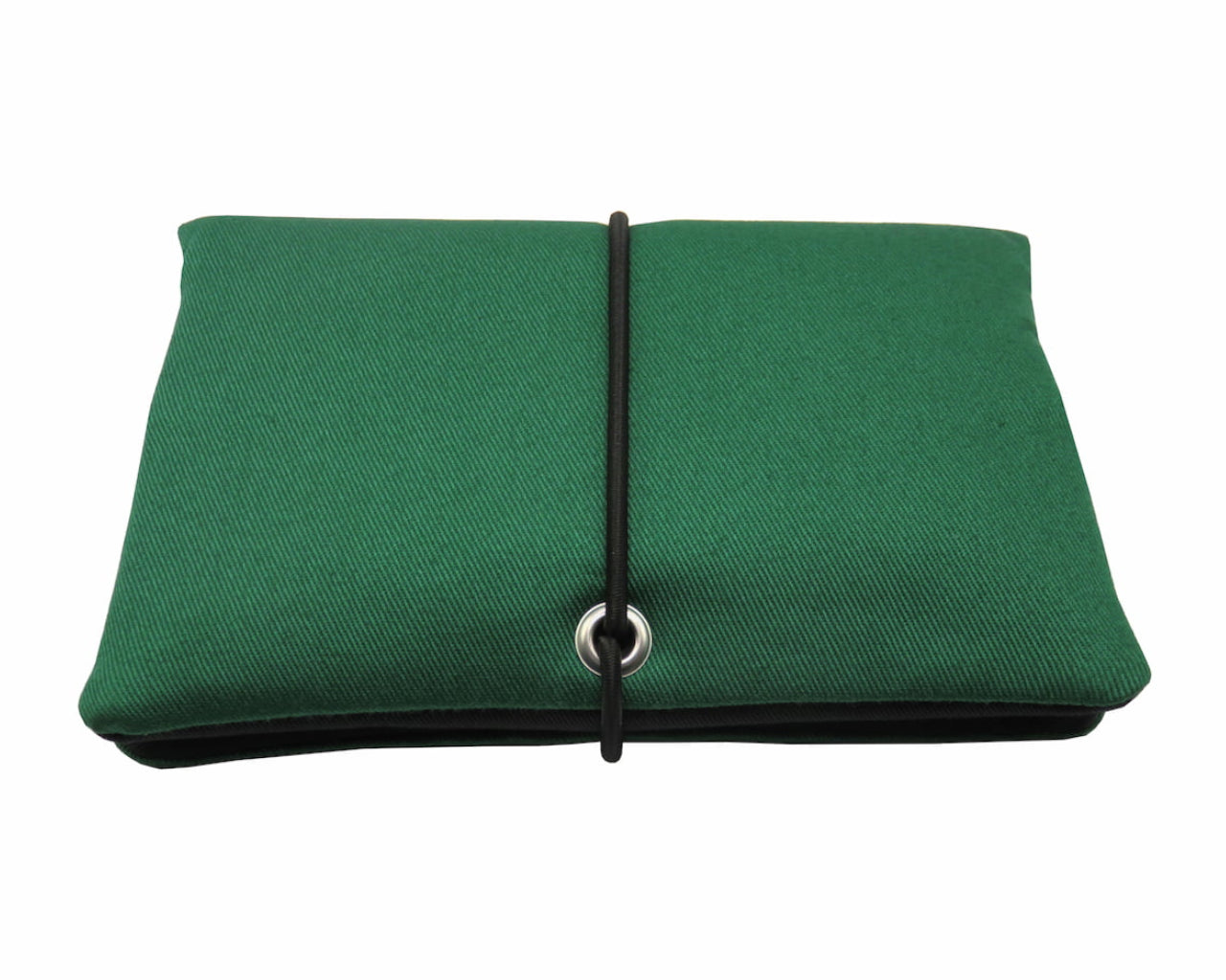 Handmade Tabaktasche aus dunkelgruenem und gruenen Stoff mit schwarzem Gummiband
