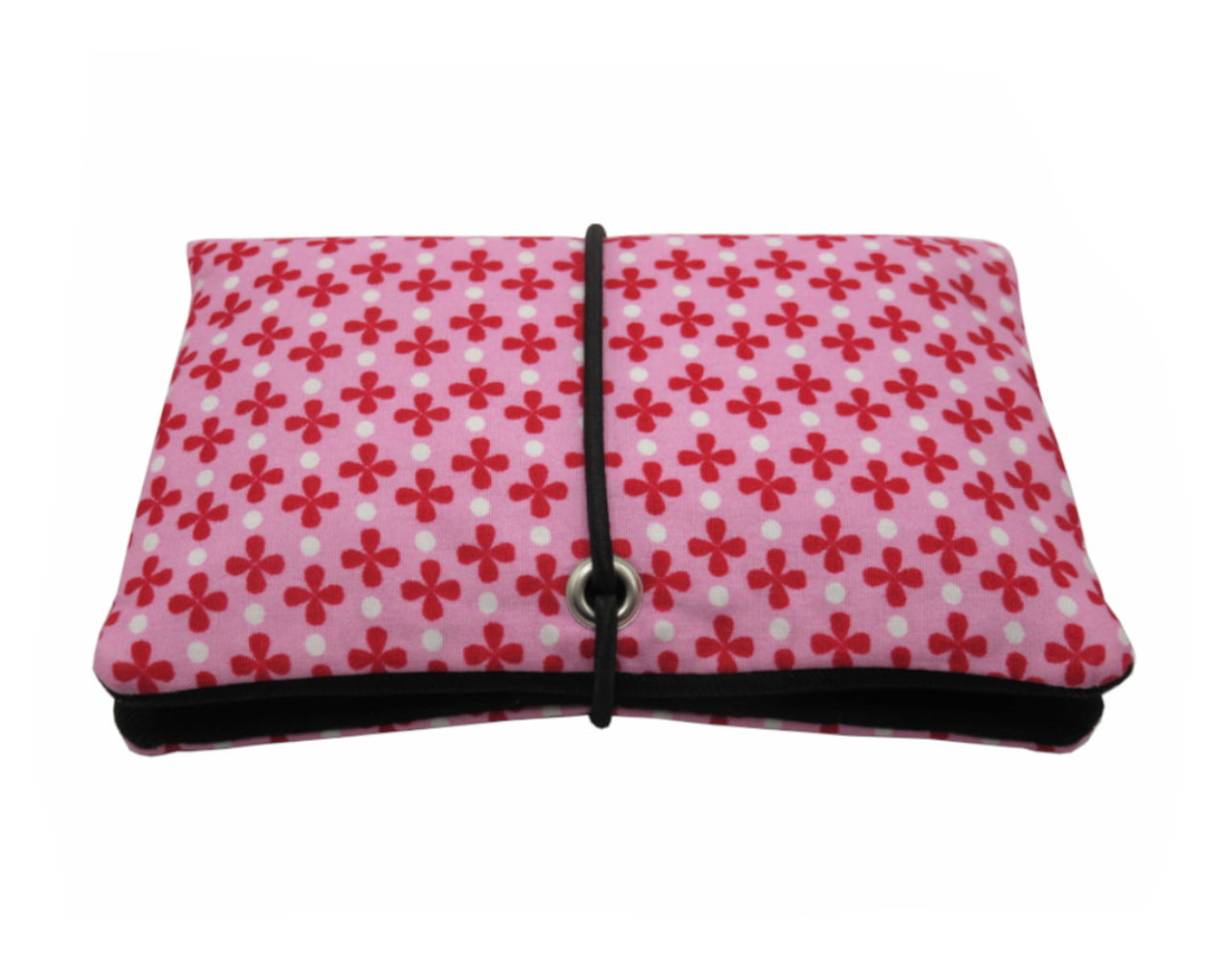 Handmade Tabaktasche und Drehertasche aus rosa Stoff mit pinken Klee Blumen und Oese als kompakter, personalisierbarer Tabakbeutel