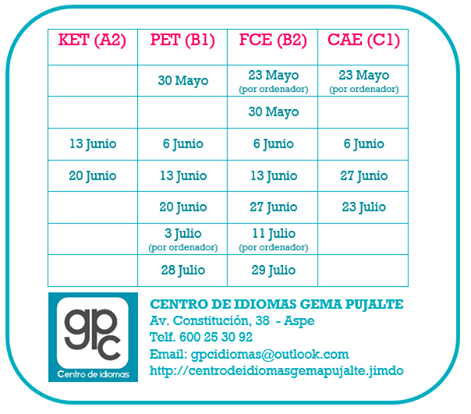 Fechas de exámenes oficiales de inglés para Cambridge English en Elche.