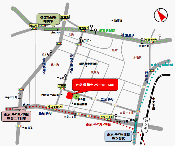 玄気道四谷支部の練習場所の地図