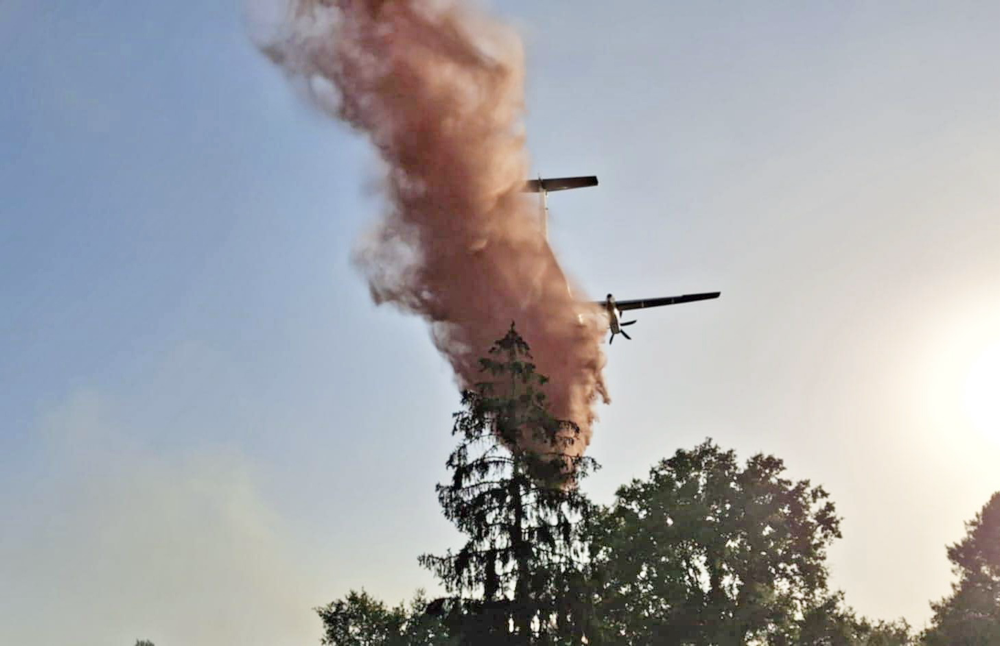 L’avion Milan en action dans la forêt de Salles et Mios./Crédit photo E.C
