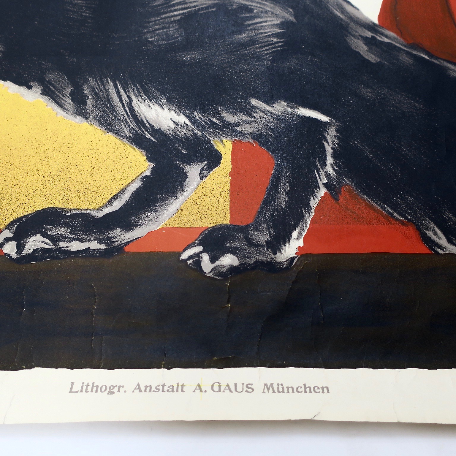 lithographie lithography antikplakat antike werbung fuchs hund fox dog typographie golden twenties zwanzigerjahre art déco kaufmuseum münchen bogenhausen
