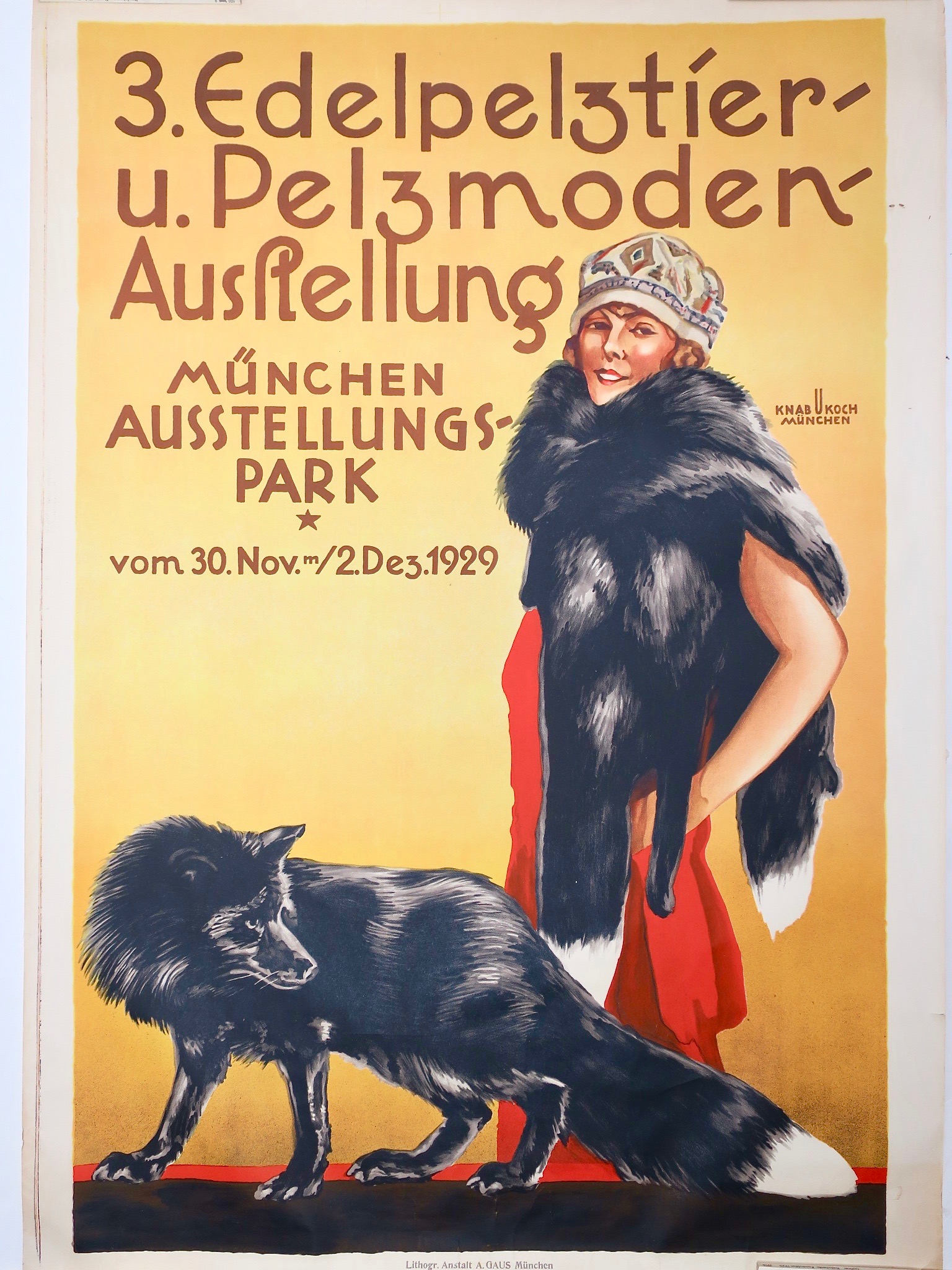 lithographie lithography antikplakat antike werbung fuchs hund fox dog typographie golden twenties zwanzigerjahre art déco kaufmuseum münchen bogenhausen