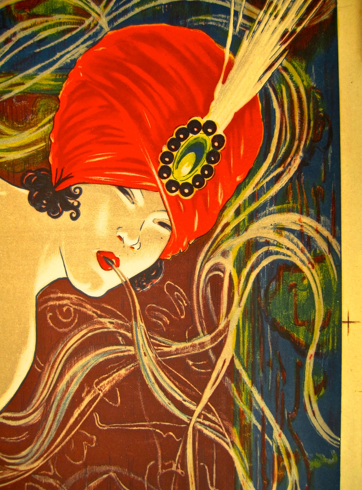 Antik antique lithographie poster plakat raucher orient verführung lithography antique poster kaufmuseum zigaretten cigarettes saphir