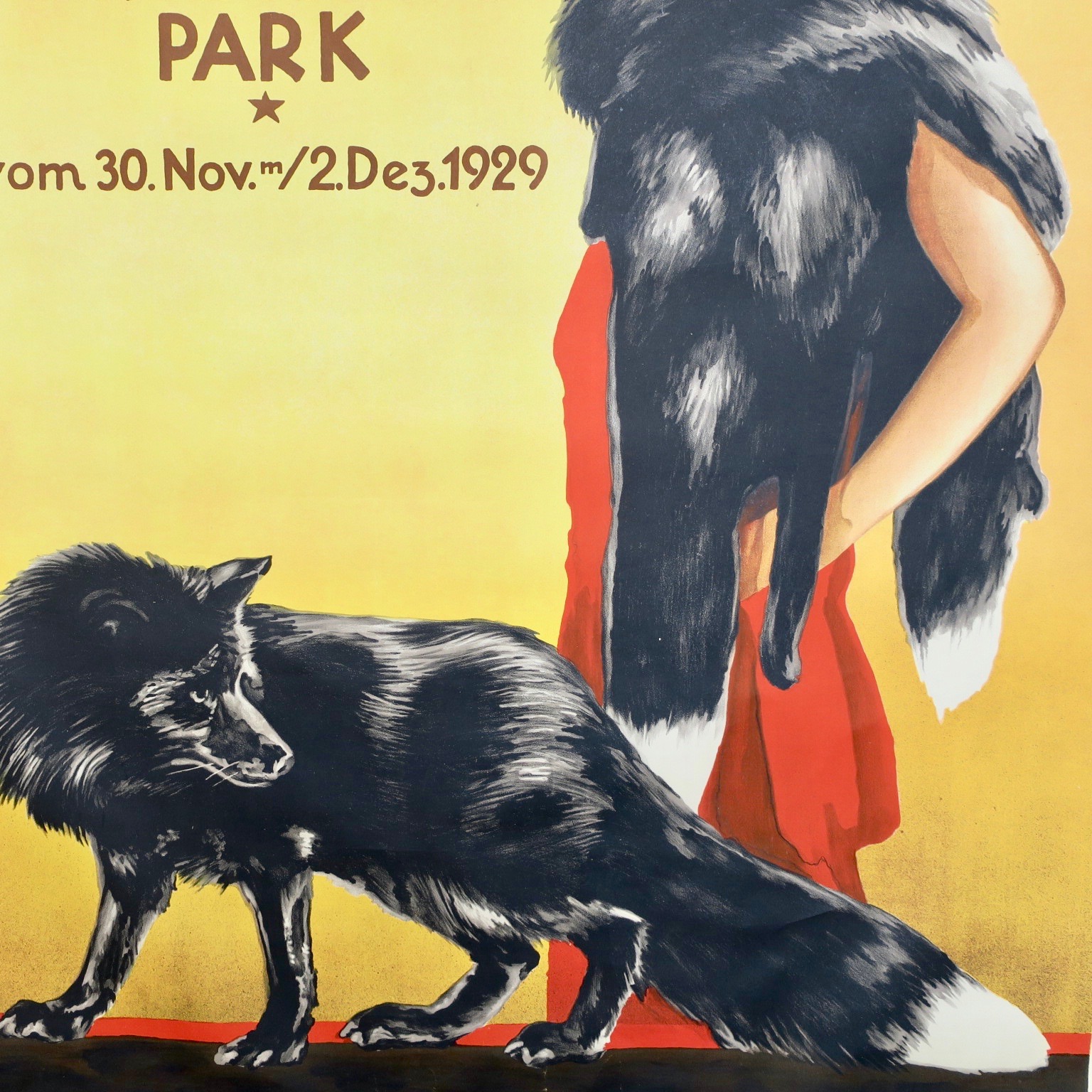 lithographie lithography antikplakat antike werbung fuchs hund fox dog typographie golden twenties zwanzigerjahre art déco kaufmuseum münchen bogenhausen