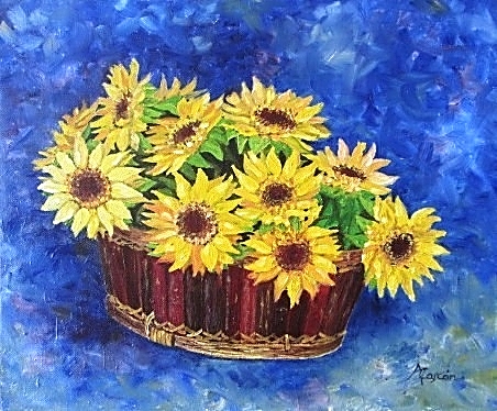 23. GIRASOLES SOBRE FONDO AZUL - OL 46x38